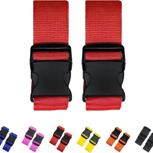 2 Pack Suitcase Straps, Bright Color Adjustable , TSA Approved (Red)