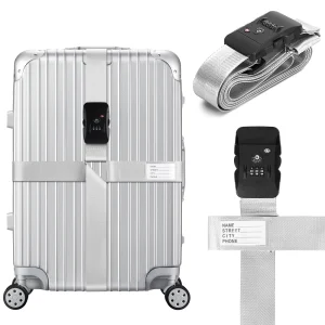 TSA Approved Luggage Straps with Combination Lock, Cross Silver
