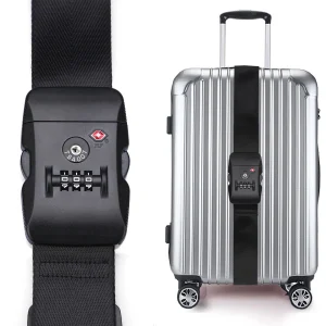 TSA Luggage Straps with Combination Lock Adjustable Cross Suitcases Belt - Black
