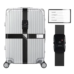 Cross Luggage Straps Set TSA Approved with Lock Adjustable Travel 1pcs Black